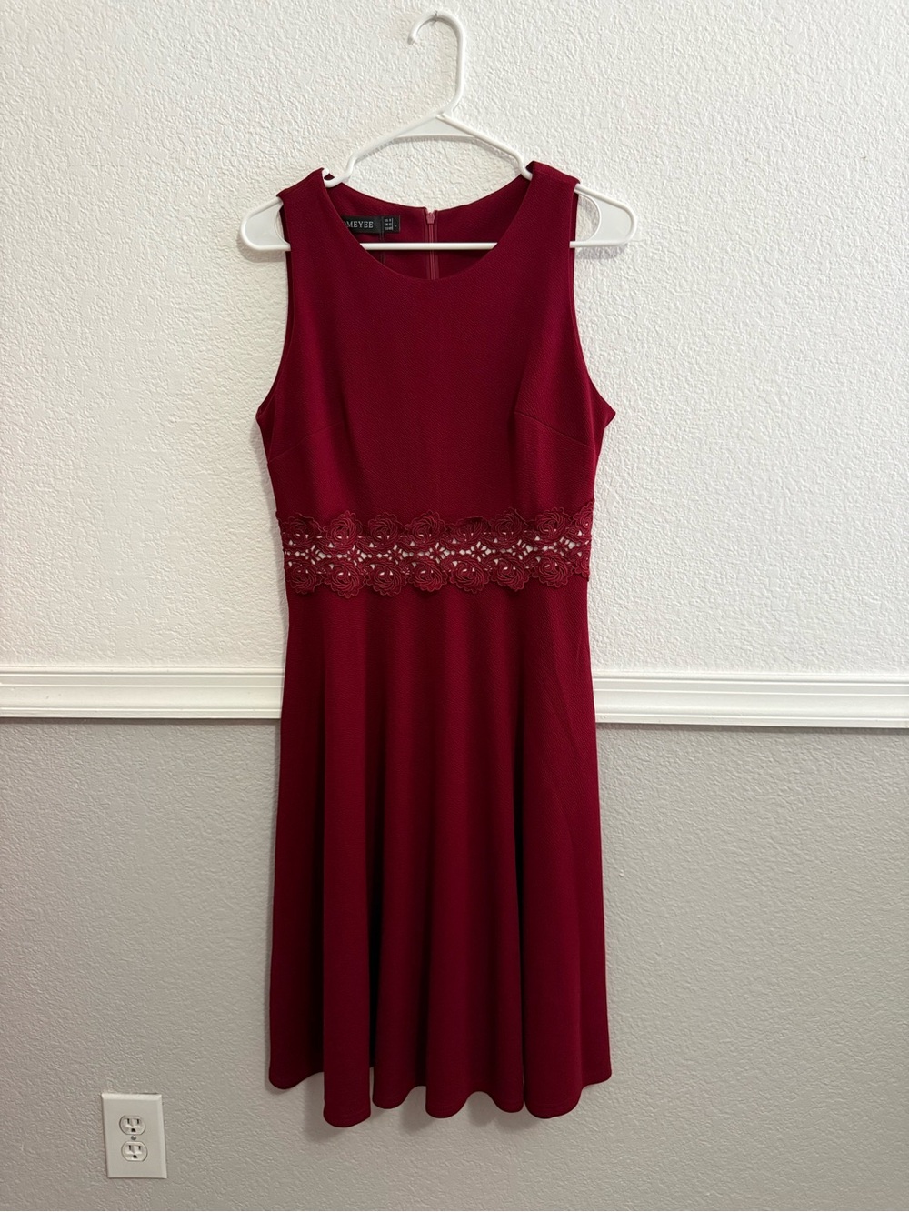 Sleeveless Lace-Waist Fit & Flare Dress in Wine